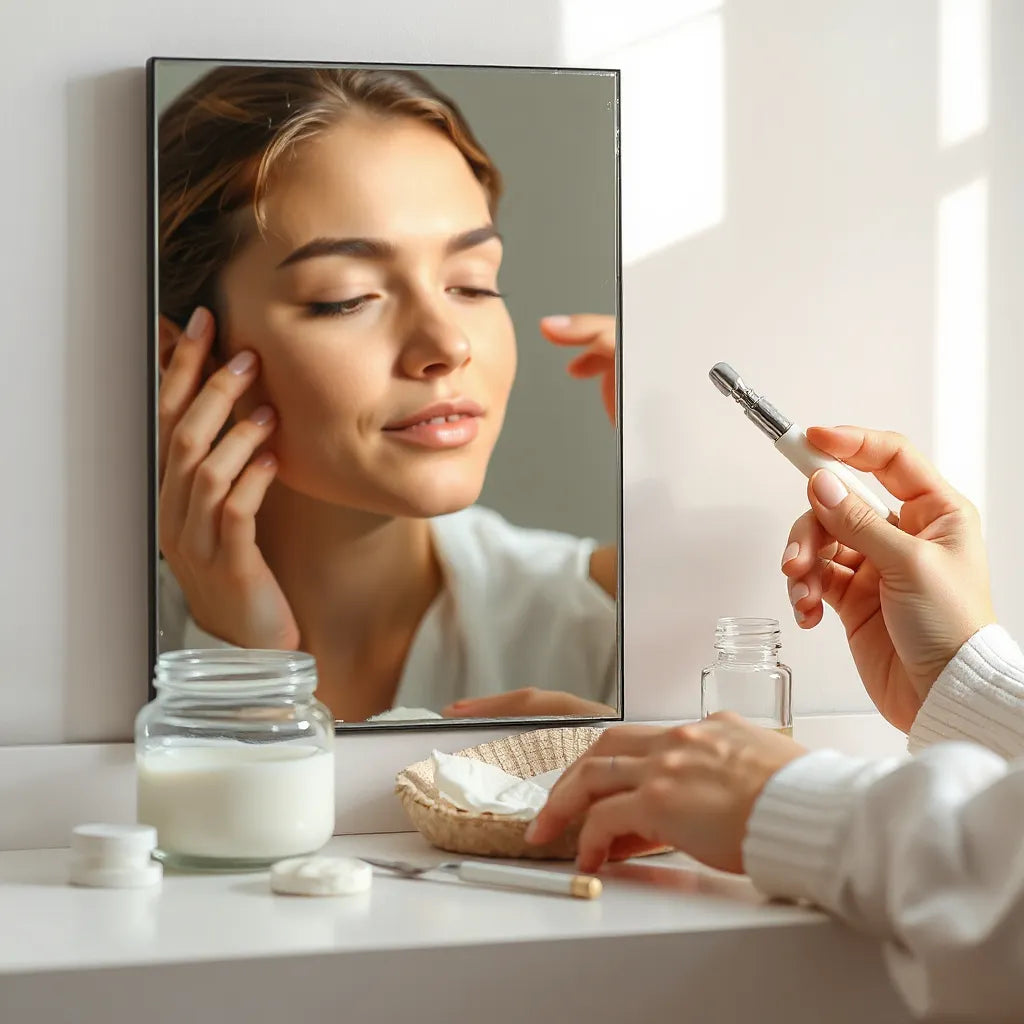 Person receiving a subtle facial age-defying treatment in a bright, clean clinic