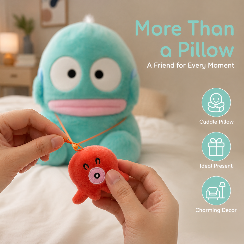 Sanrio Hangyodon Plush Toy, Giant Soft Stuffed Animal Pillow with Mini Octopus Pendant, Kawaii Plush Doll for Kids, Birthday & Christmas Gift